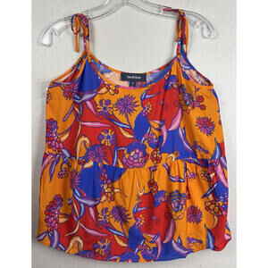 NEW ModCloth Bali Red Floral‎ Tie Shoulder Tank Bohemia Bound Peplum M 1340/41